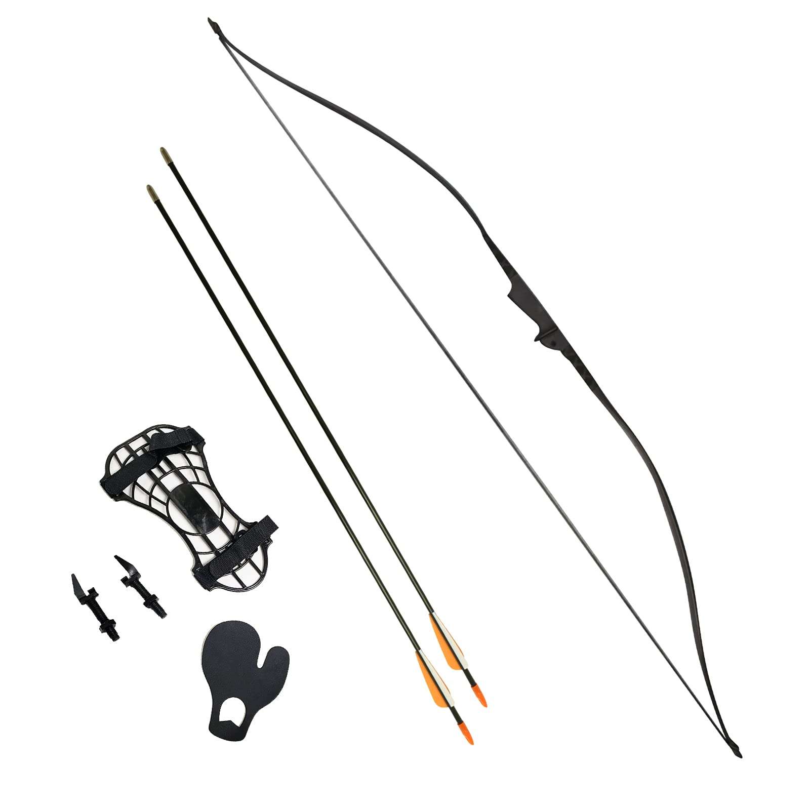 SAS 30-35lbs 22-29" Robinhood Long Bow for Adult/Youth w/Belt Quiver, Armguard, Finger Tab, Arrow Rest, Target Face and 2 x Arrows (Black) 1
