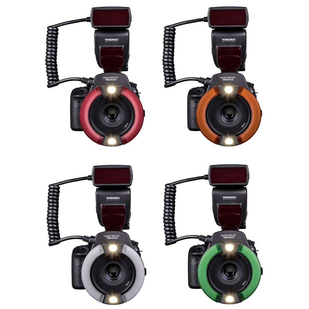 YONGNUO YN14EX II Macro Ring Flash for Canon DSLR Cameras, with Adapter Rings and Color Temperature Filters, Hot Shoe Mount, Support M, TTL Flash 5
