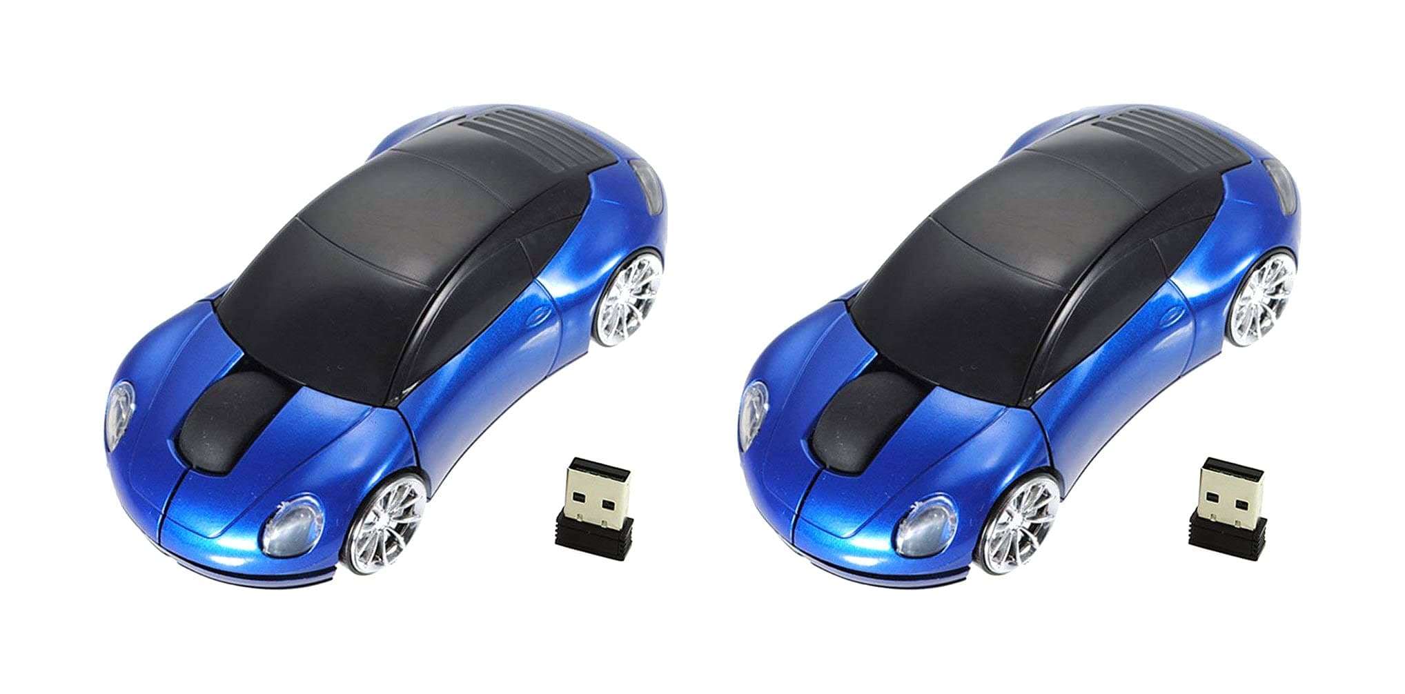 Microware Car Shaped 2.4GHz Wireless Mouse USB Receiver for PC Laptop Notebook (Blue, Pack of 2) 1
