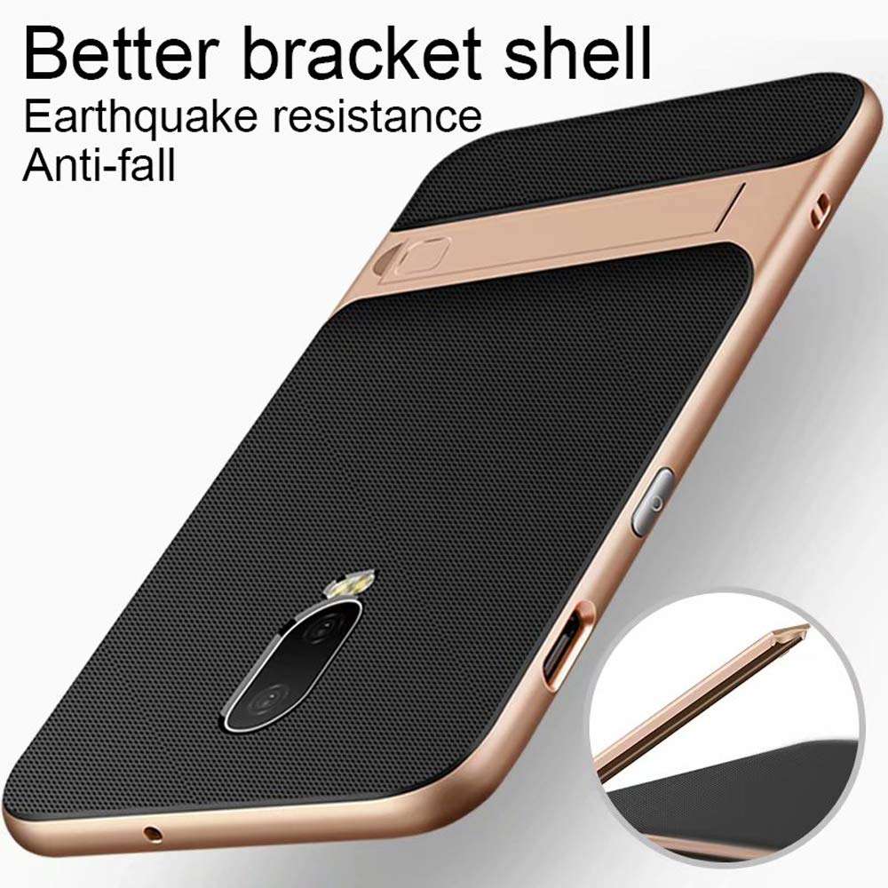 OnePlus 6T Case, Ranyi [2 Piece Carbon Fiber] [Kickstand Feature] [Shock Resistant] Premium Hybrid Hard Bumper + Matte Carbon Fiber Rubber 2 in 1 Case for OnePlus 6T Smartphone (Black) 6