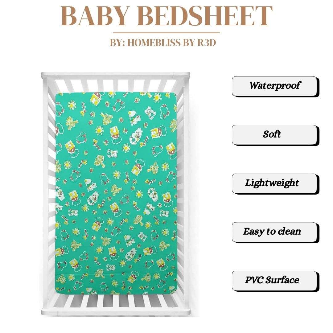 Printed Waterproof Baby Crib Bedsheet 36x54 Inch | PVC Urine Proof Mattress Protector | Baby Plastic Sheet for Newborn & Toddler | Pack of 1 (Green Sparrow) 4