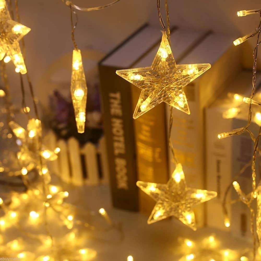 Dripping Colors 12 Stars 138 LED Curtain Lights with 8 Flashing Modes for Home Decoration - Warm White 5