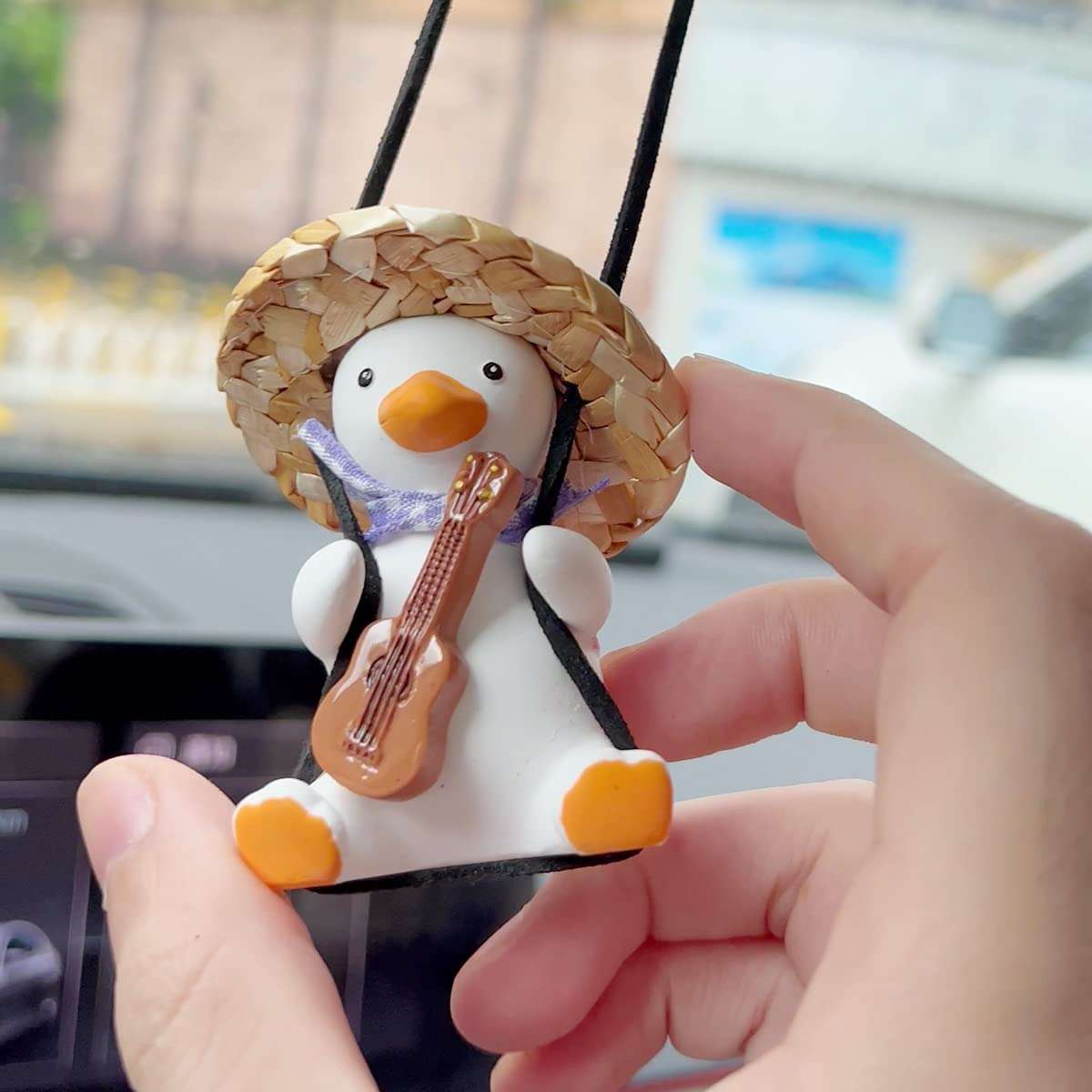 Swinging Duck Car Hanging Ornament, Cute Car Hanging Blue Tie, Violin, Pink Backpack Accessories for Rear View Mirror, Car Pendant Duck Hanging Swing 5
