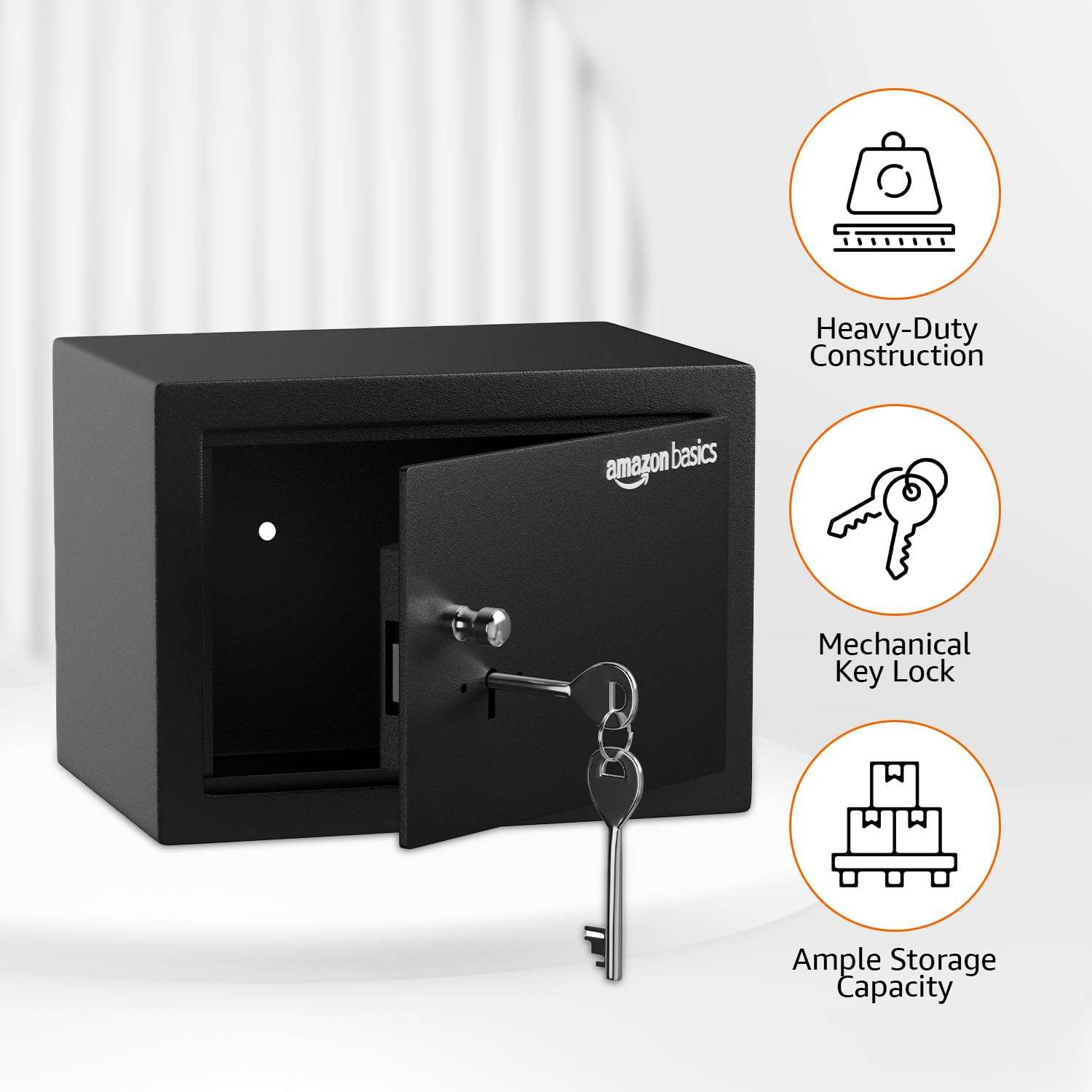 Amazon Basics 8.6 Litre Heavy Duty Safe Locker with Mechanical Key Lock | Handy & Sleek Design | 1-Year Warranty (Black) 4