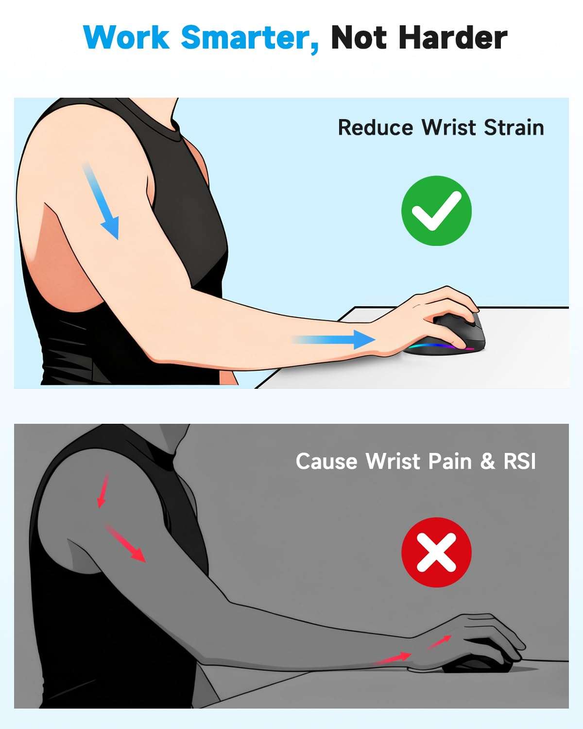 AOC 2.4GHz Ergonomic Mouse, Wireless Bluetooth Vertical Mouse for Work, 4800 DPI Optical Tracking, 5 Adjustable DPI, Quiet Clicks, RGB Light, Compatible with Computer, Laptop, PC, Mac, Desktop - Gray 3