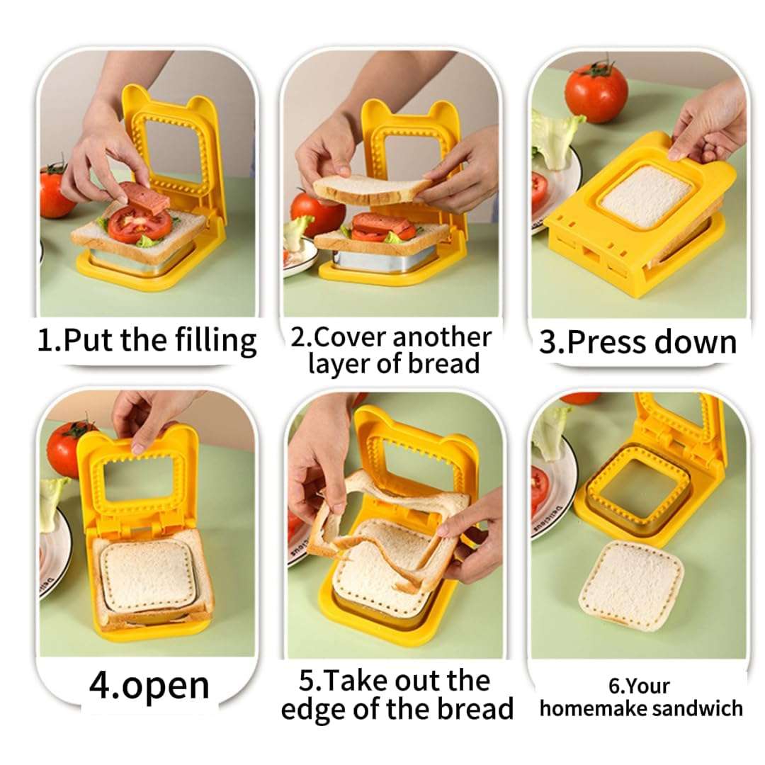 SHIVAARO Sandwich Cutter and Sealer - Square Pocket Sandwiches Maker - Uncrustables Cutter for Kids' Lunches (YELLOW) 3