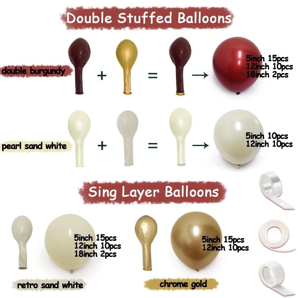 Burgundy Gold Balloons Garland Double Stuffed Wine Red Sand White Balloons Metallic Gold Latex Balloons Arch Kit for Bridal Wedding Christmas Anniversary Baby Shower Birthday Party Decorations 4