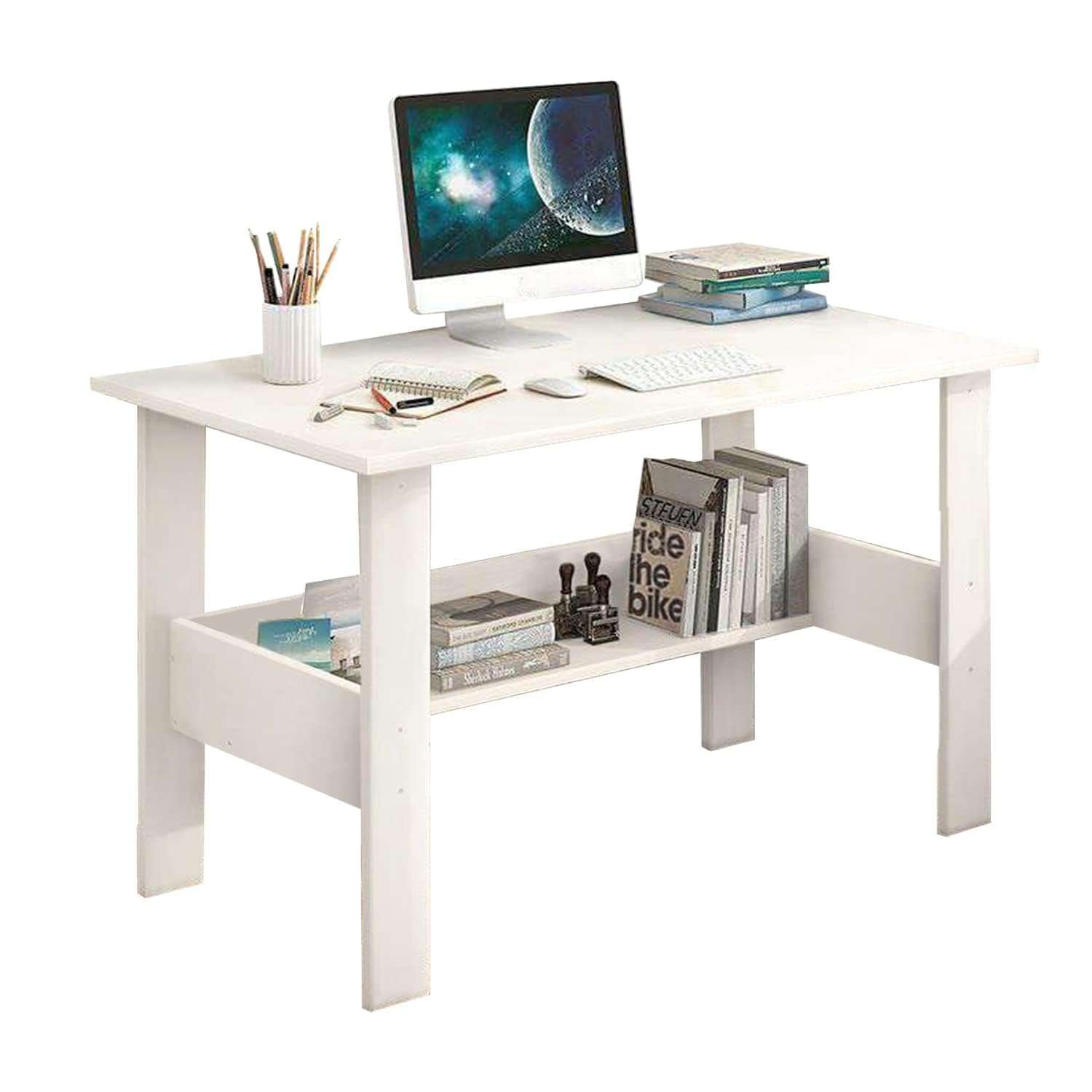Lukzer Engineered Wood Computer Desk with One Tier Shelves | ST-004/White | Laptop Study Table for Office Home Workstation Writing Modern Desk (90 x 50 x 75 cm) 6