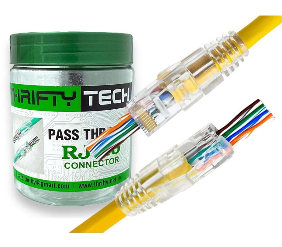 Thrifty Tech ( Combo of 500 RJ45 Cat6 Pass-Through Connector, Support Cat5, Cat5e, Cat6 8P8C RJ45 Connector, RJ45 Pass Through Transparent Connectors (RJ45 + Boot, 500) 1