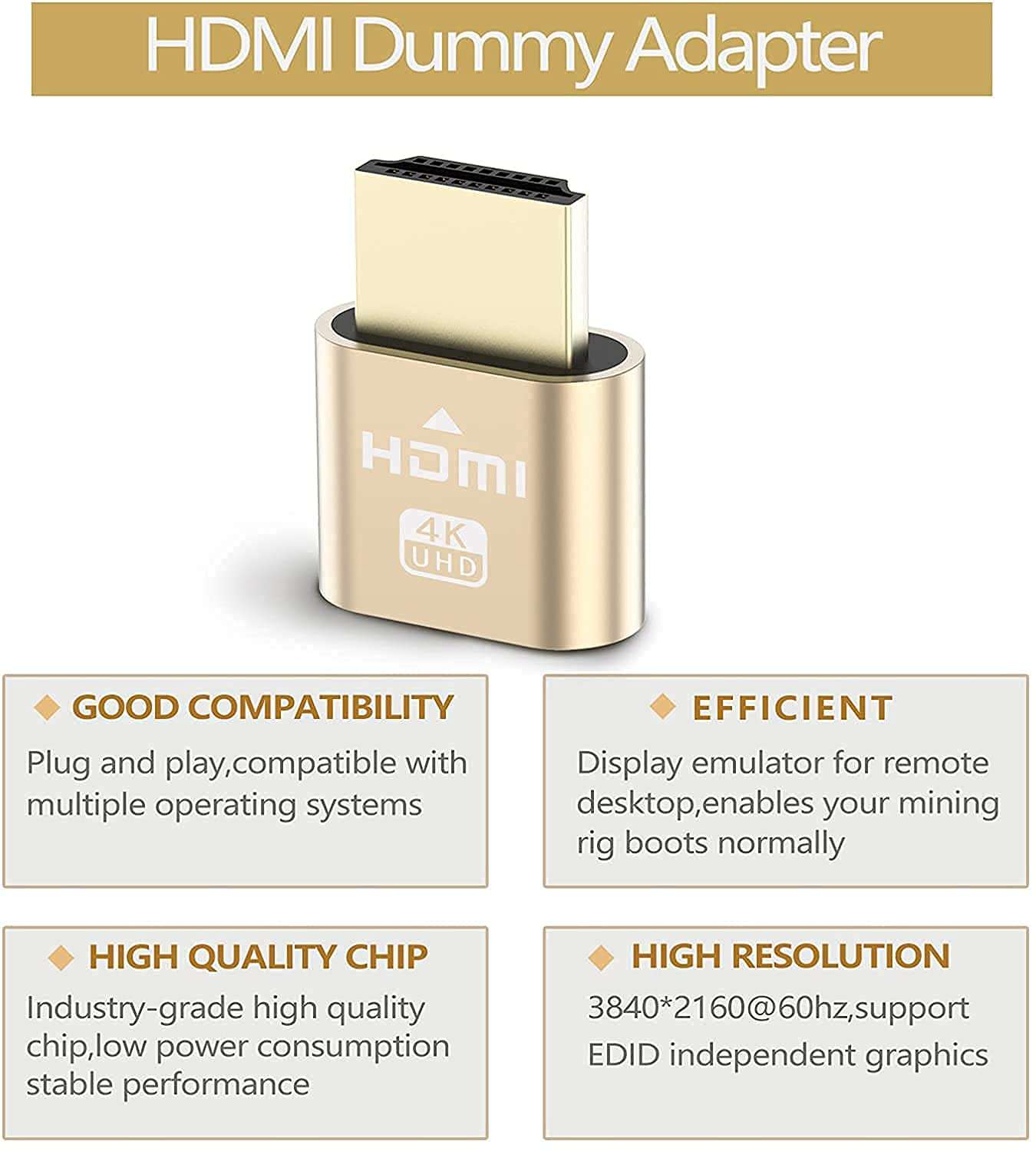 Electorobt 4K HDMI Dummy Plug - Virtual Monitor Display Emulator, Headless Display Adapter Supports up to 3840x2160@60Hz, 1080@120Hz DVI EDID Emulator (Single) 5