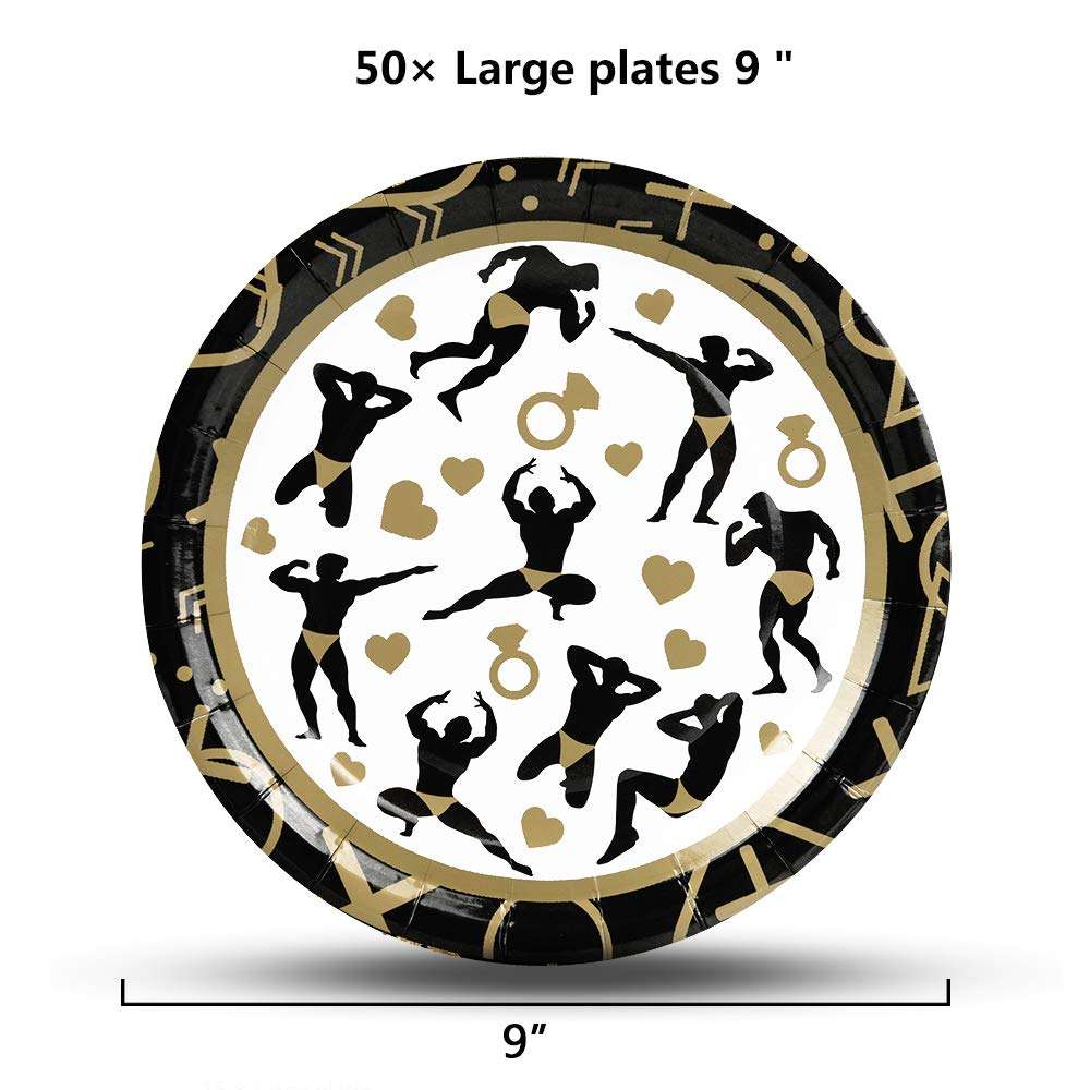 WERNNSAI Bachelorette Party Plates - Male Dancer Strippers Bachelorette Party Supplies Disposable Paper Tableware 50pcs 9" Coffee and Black Dinner Plates for Bride Girls Night Hen Party 4