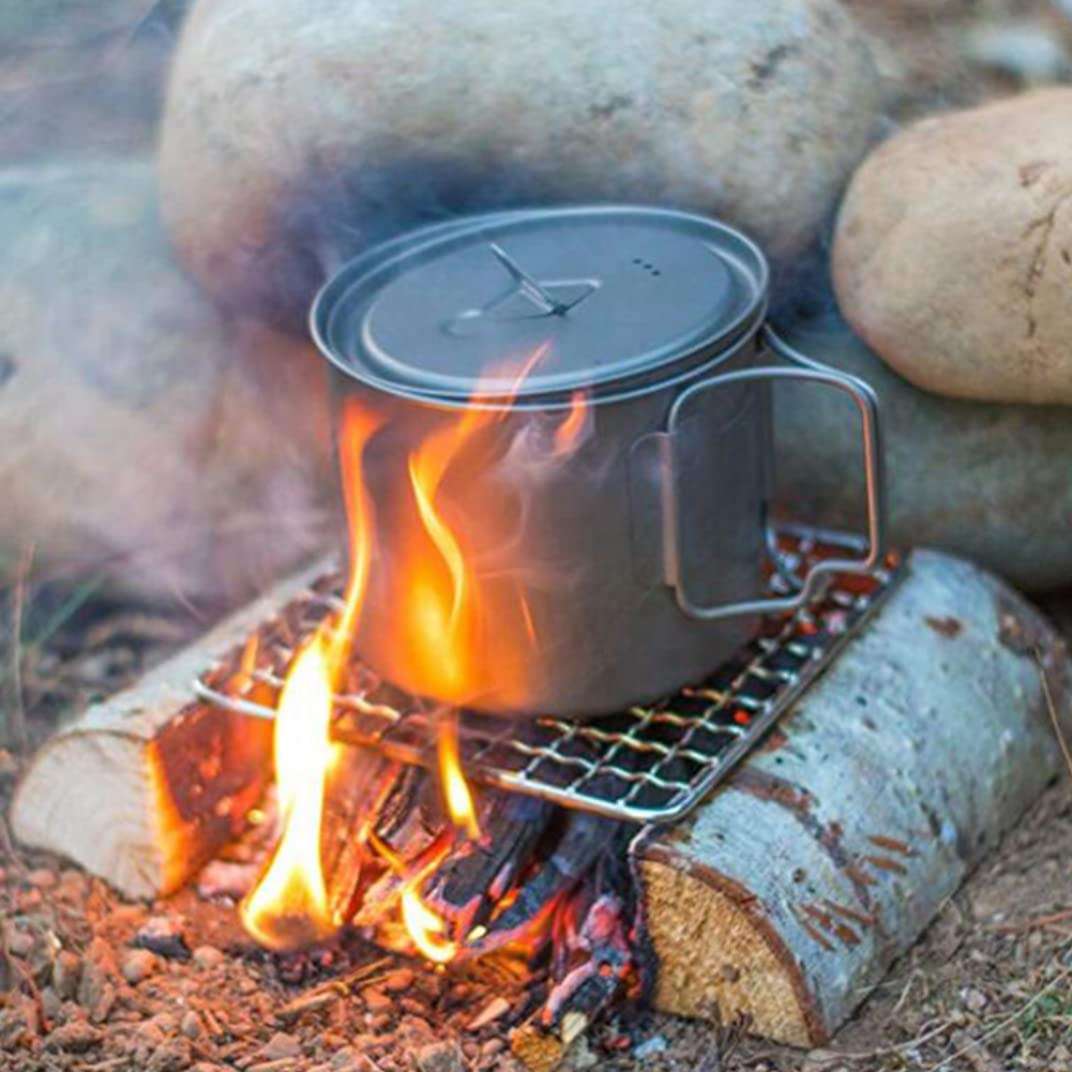 Peosaard Barbecue Camping Pot Rack Stainless Steel Camping Grill Net Bushcraft Firewood Grill 2PCS,Stainless Steel Grill Net 5