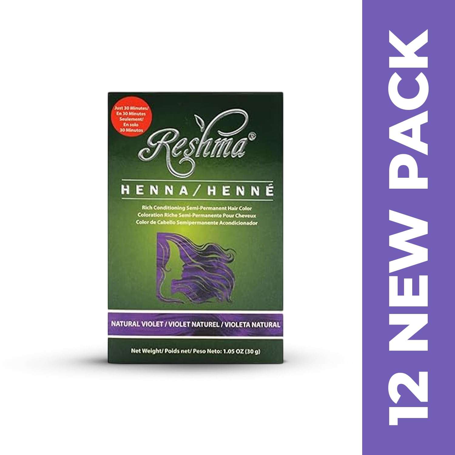 Reshma Beauty 30 Minute Henna Hair Color Infused with Natural Henna, For Soft Shiny Hair Henna Hair Color/Dye, 100% Gray Coverage, Semi-Permanent Ayurveda Hair Product, 12.6 oz, Pack of 12 (Violet) 3
