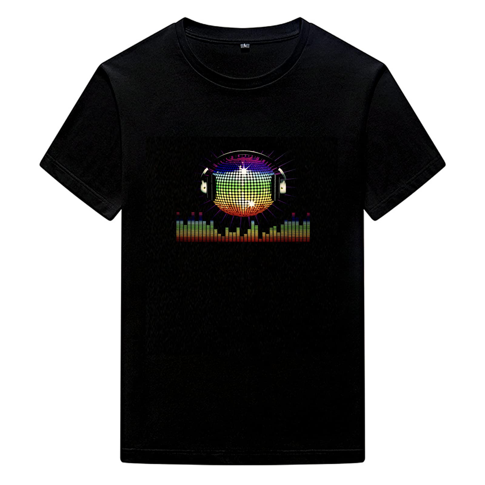 Hmyloz Couple LED Sound Activated T-Shirt Audio Control Light Up Black Crewneck Short Sleeve for Music Party Wear
