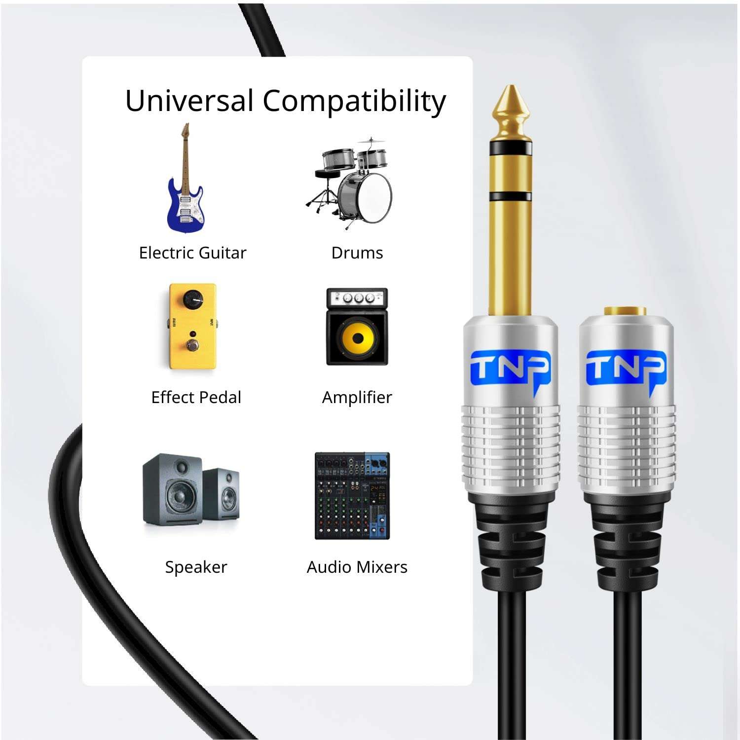 TNP Premium 6.35mm to 3.5mm Headphone Adapter Cable (15FT) - 1/4 Male to 1/8 Female Audio Cable with Gold Plated Connector - TRS Stereo Jack Cord Extension for Guitar, Amplifier, Speaker, Piano 5