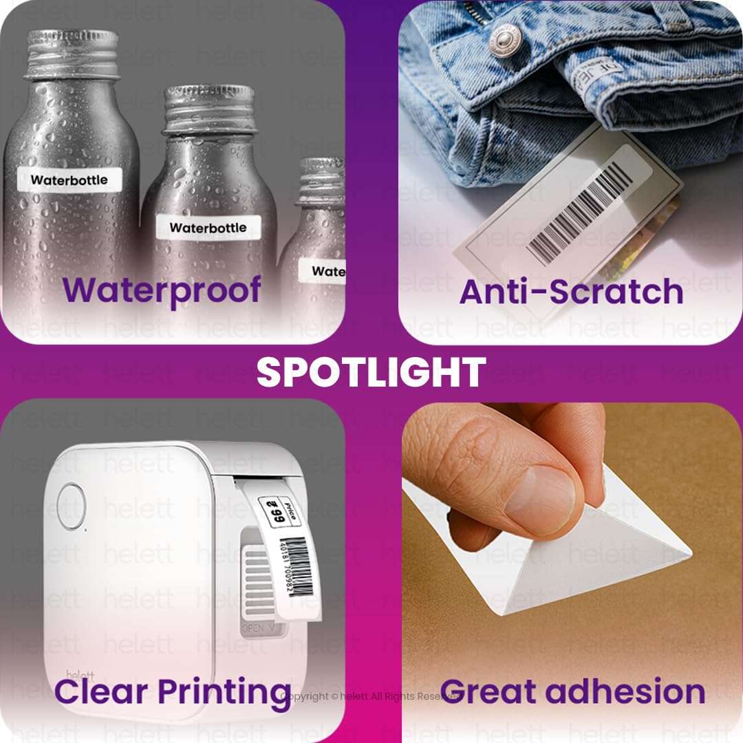 helett HE24 Compatible Label Tape - 12mm x 30mm (3/8" x 1 3/16 ") | Direct Thermal Self-Adhesive Labels | 210 Labels Per Roll | Designed for HE24 Printer (No NFC Tag Required) | Pack of 3 Rolls 5