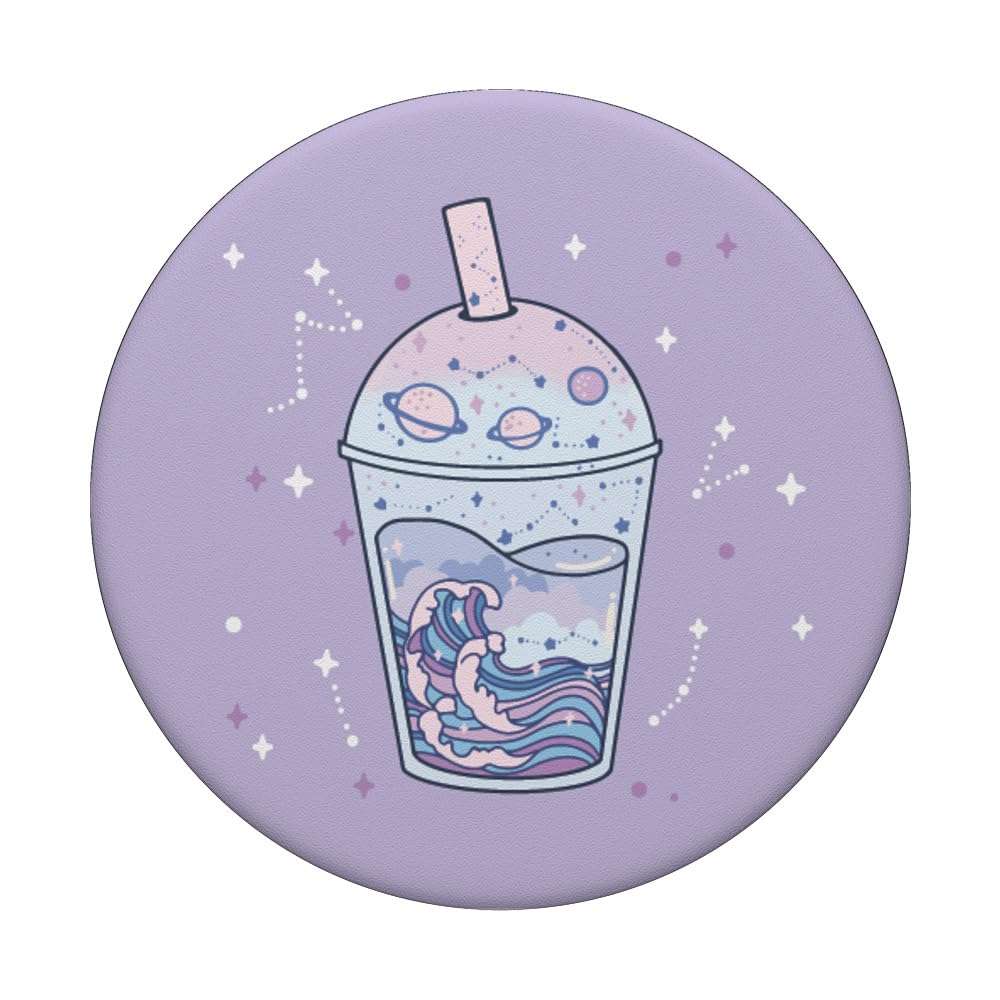 Kawaii Aesthetic Cute Boba Milk Tea Lover Japanese Waves Art PopSockets Adhesive PopGrip 3