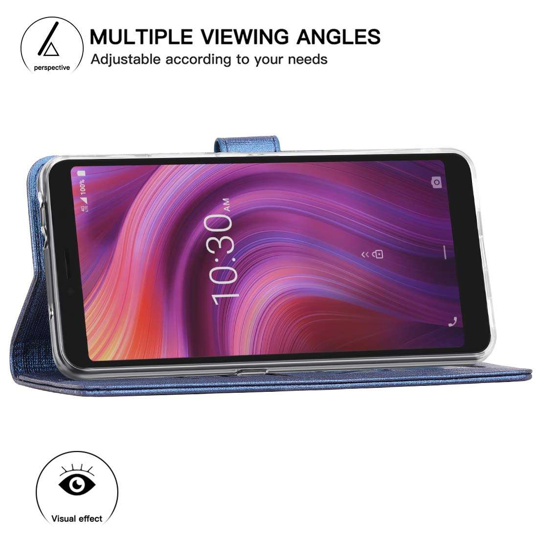 Feitenn Alcatel 3V Case 2019, Alcatel 3V Flip Case 2019, Slim Folio Cover Kickstand Credit Card Slots Holder Magnetic Closure Bumper Shockproof PU Leather Soft TPU Shell Alcatel 3V 2019 - Blue 2