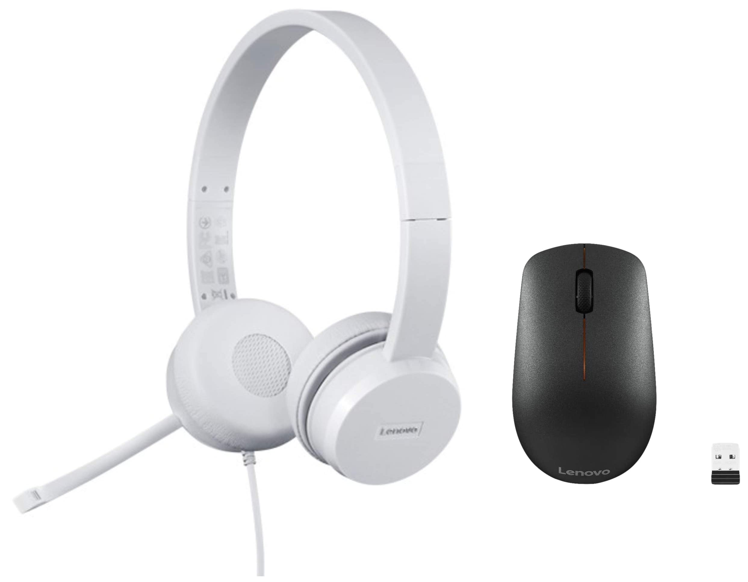 Lenovo 110 Wired On Ear Headphones with Mic (White) & 400 Wireless Mouse, 1200DPI Optical Sensor, 2.4GHz Wireless Nano USB, 3-Button (Left,Right,Scroll) Upto 8M 1