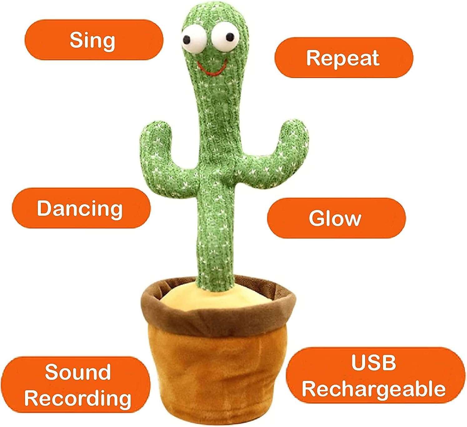 ROBOMALLS Dancing Cactus Plush Toy USB Charging,Sing 120pcs Songs,Recording,Repeats What You say and emit Colored Lights,Gifts of Fun Toys for Boys and Girls 6