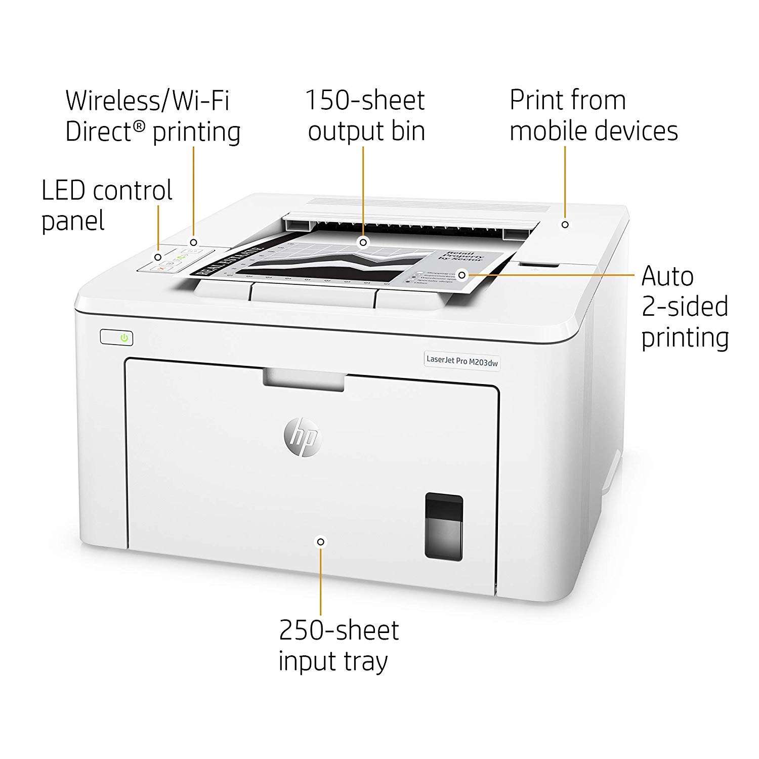 HP G3Q47A#BGJ Laserjet Pro M203dw Wireless Laser Printer (G3Q47A). Replaces M201dw Laser Printer (Renewed) 4