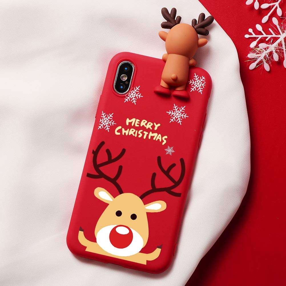 Eouine Christmas Case for Samsung Galaxy A30 [6.4"] Xmas Red Silicone Phone Case with 3D Deer Doll & Pattern,Anti-Scratch Shockproof Soft Bumper Cover for Samsung A30 6