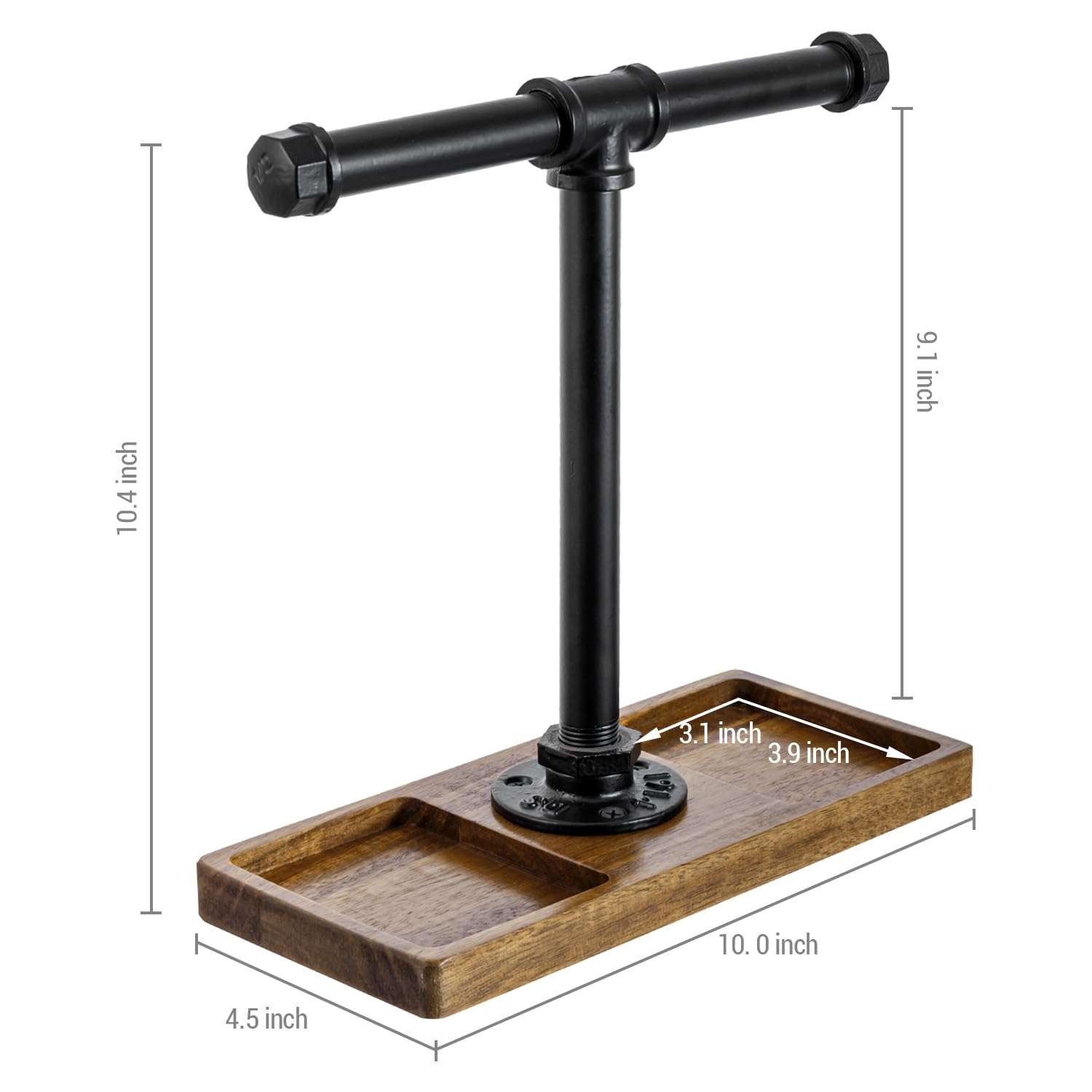 MyGift Premium Acacia Solid Wood and Industrial Black Metal Pipe T-Bar Over Ear Headphones Holder, Tabletop Dual Headphone Display Stand with Accessories Tray 5