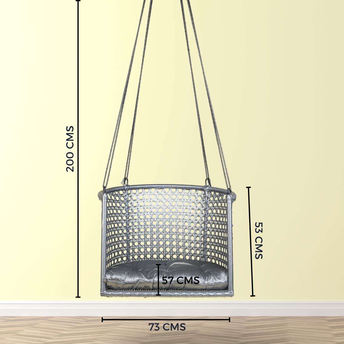 Swingzy Premium C Shape 6 Star Swing Chair for Adults for Home/Swing for Adults/Swing with a Comfortable Cushion/Hanging Jhula for Adults/Hanging Accessories Included (57 x 73 x 200 Cm, Grey) 5