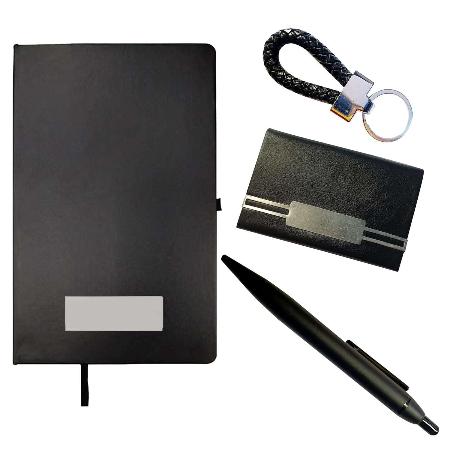THEPRINTSHINE Customized 4 in 1 Corporate Gift Set with Diary, Pen, Keychain or card holder Gift for husband - wife, office -employees, Boyfriend-Girlfriend, Brother-Sister (Black) (Combo_3)