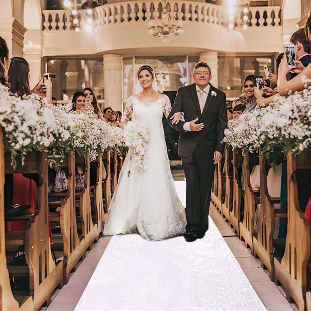 B-COOL Aisle Runner 4ftx20ft White Sequin Aisle Runners for Wedding Ceremony White Wedding Rug Indoor New Year Party Glitter Aisle Runner 1