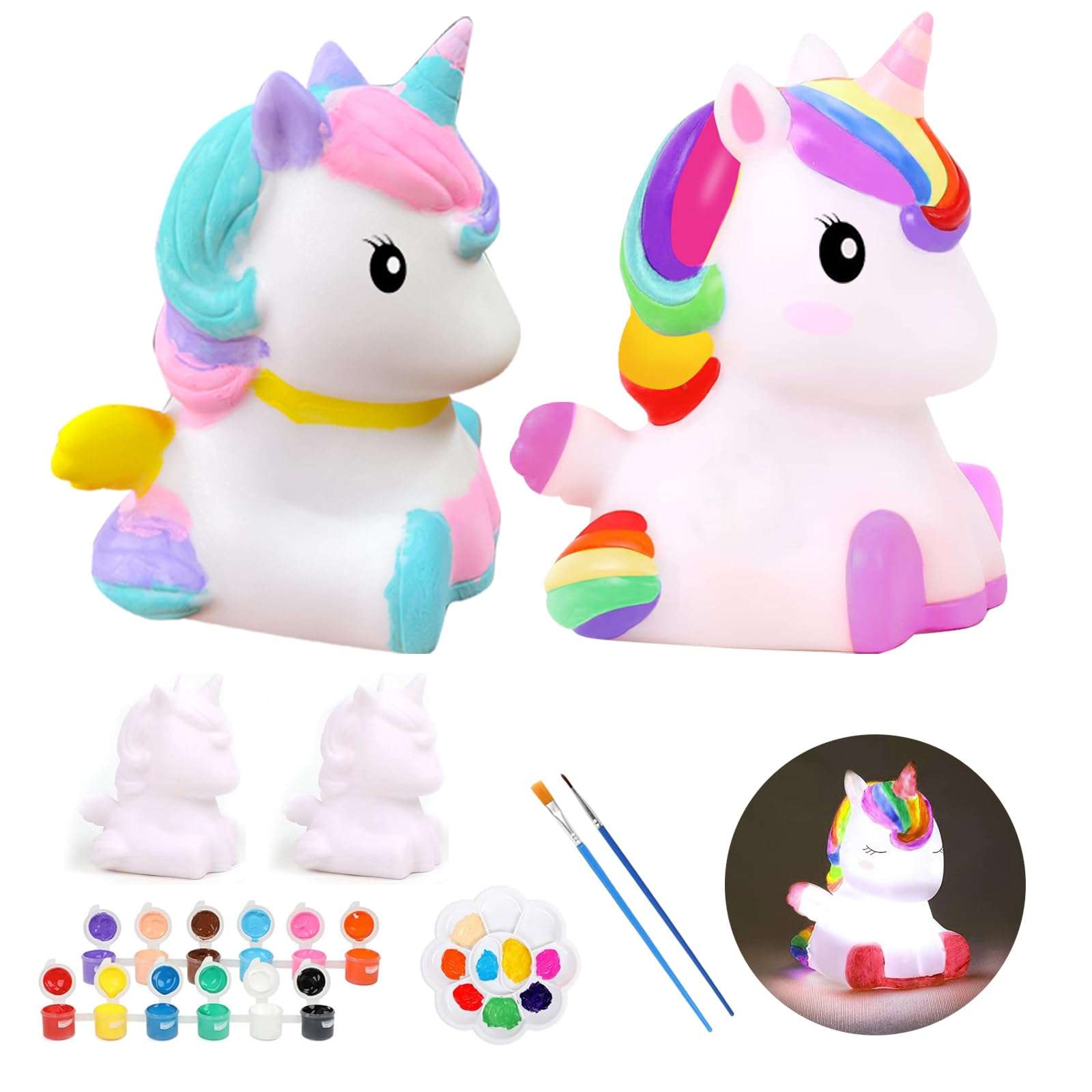 GODLIY 2PCS Paint Your Own Unicorn Night Light Art Kit, Arts and Crafts for Kids Ages 4-8, Unicorn Gifts for Kids 4-12+ 1