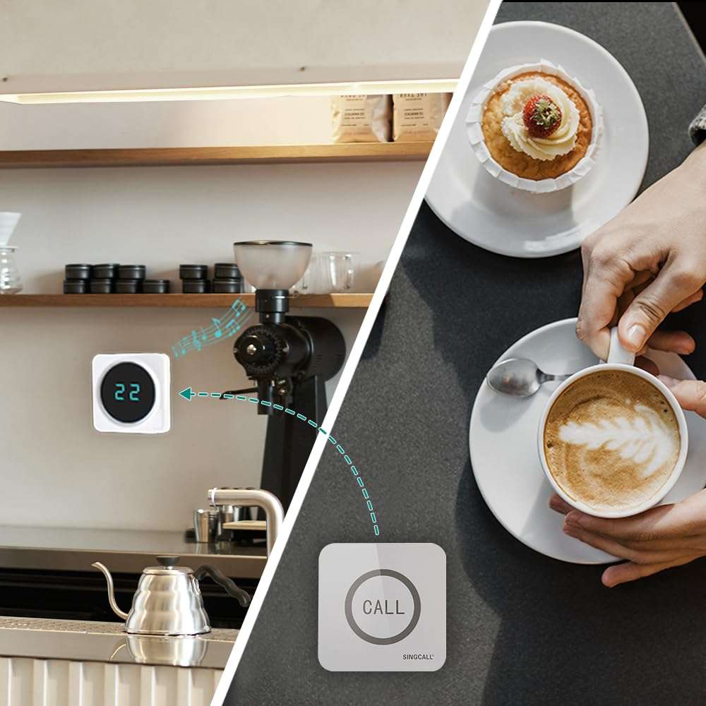 SINGCALL Restaurant Pager System Waiter Calling System Pagers and Beepers for Kitchen,Fast Food,Hotel,Restaurants,Cafe,Bar to Call Waiters 1 Number Display Receiver 4