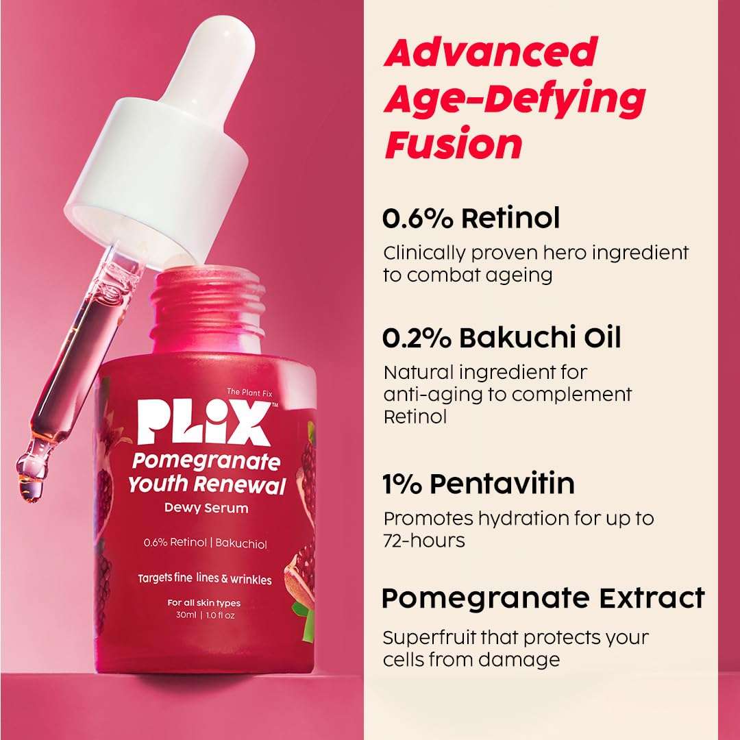 Plix Pomegranate Youth Renewal Night Care Combo with Juicy Cleanser, Youth Renewal Serum & Retinol Night Cream | Fine Lines, Wrinkles & Hydration 4