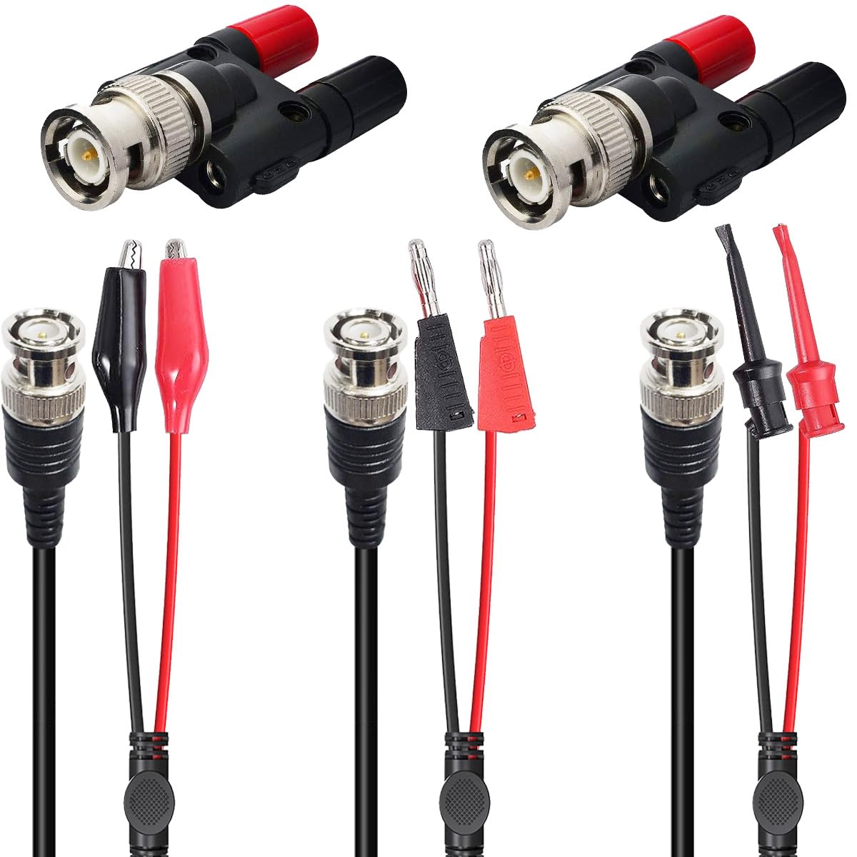 DKARDU 3 pcs BNC Test Leads Set Oscilloscope Probes BNC to Alligator Clips/Dual Stackable Banana Male Plug/Test Hook Clips Lead Cable,with BNC Male Plug to 2X Connector
