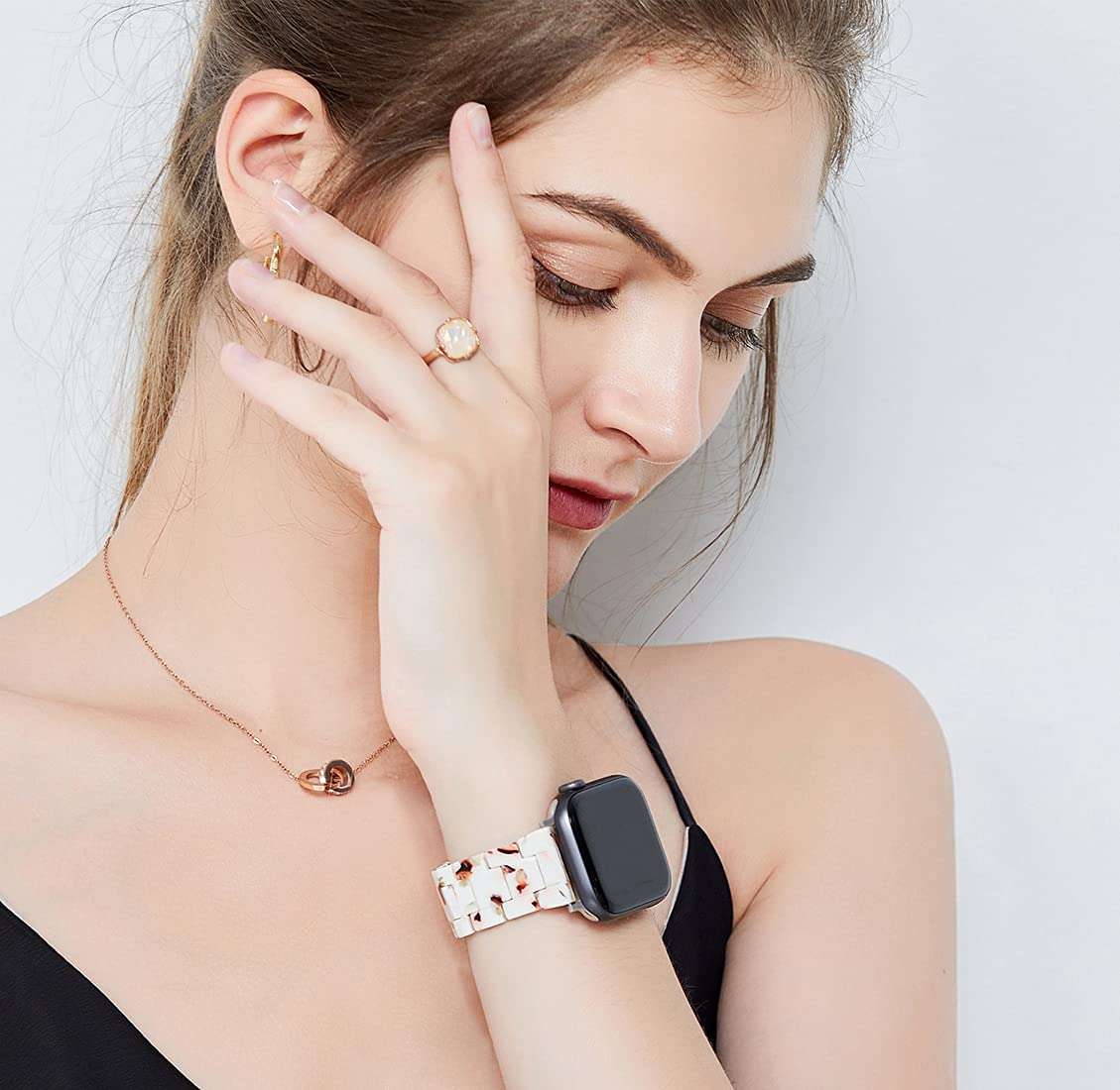 Resin Band Compatible for Apple Watch Band 38mm 40mm 41mm, Lightweight Wristband Replacement Bracelet for Apple Watch Series 9 8 SE2 7 SE 6 5 4 iWatch Strap, Nougat White 3