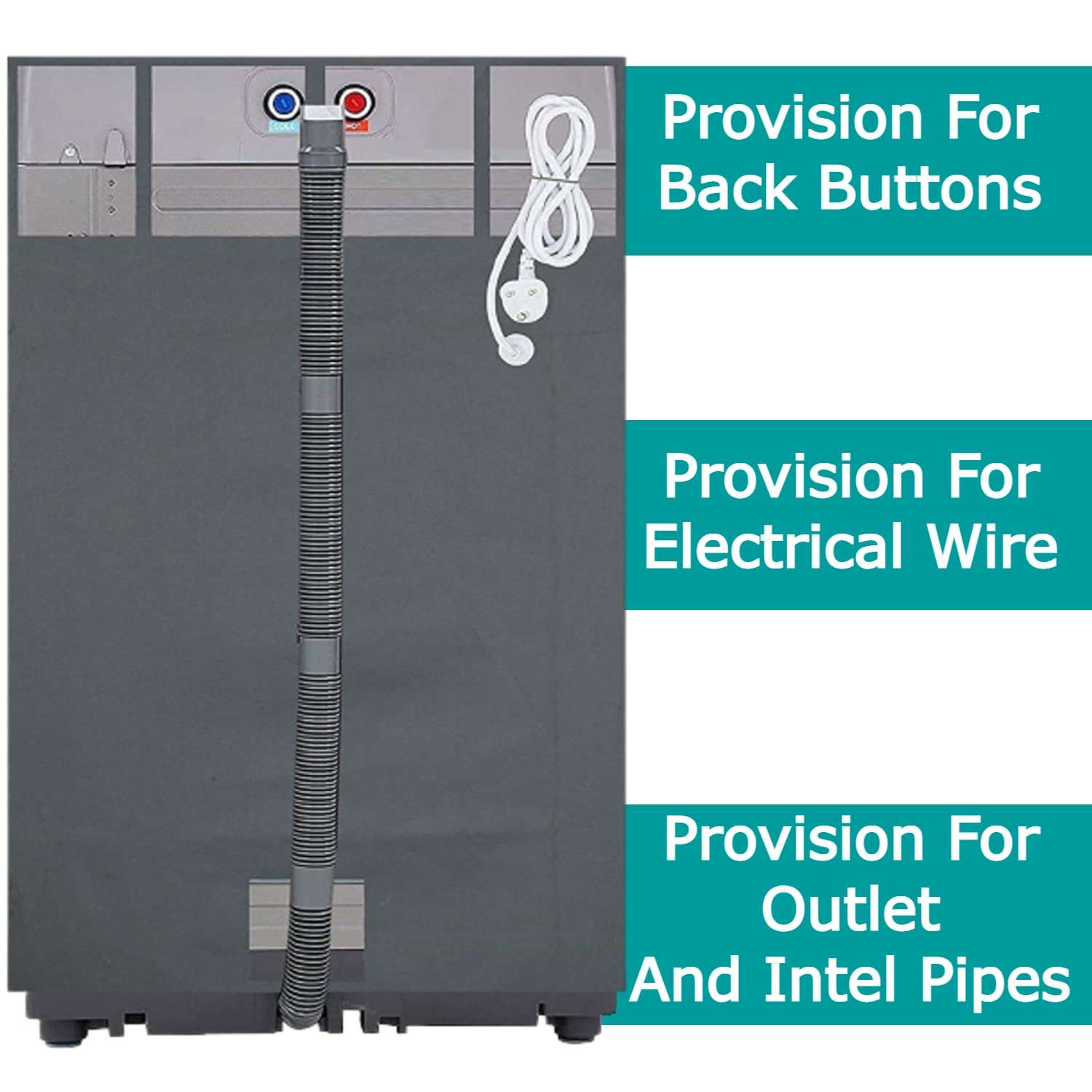 Anush Marino Waterproof & Dustproof PVC Top Loading Full Zip Clouser Washing Machine Cover for WHIRLPOOL-6KG-WHITEMAGIC Royal GENX Fully-Automatic Washing Machine with Solid Grey Colour 6