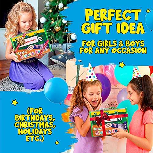 Happy Dueks Stencils for Kids 50 - Piece Set - Kids' Drawing Stencils Craft Kit - A Fun & Educational Toy for Children Ages 3 and Up, Art Kits for Kids - Ideal Birthday Creative Gifts for Boys & Girls 5