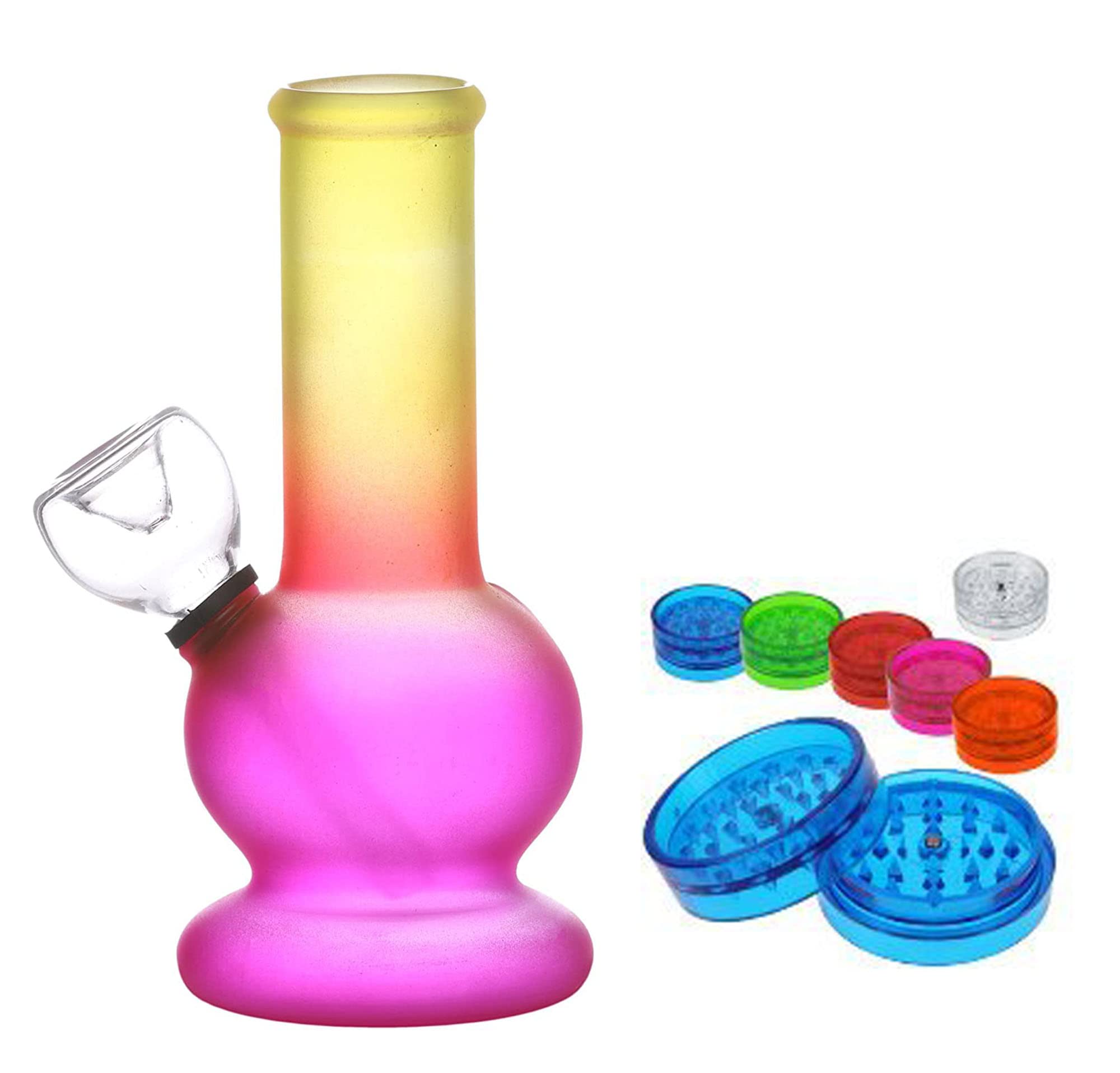 Metier Deal ! 5 Inch Glass Smoking Pipe Bong (13cm, Multicolor) and 2 inch Play Mate Acrylic Weed Crusher Herb Grinder- 1 Pc (GRA218)