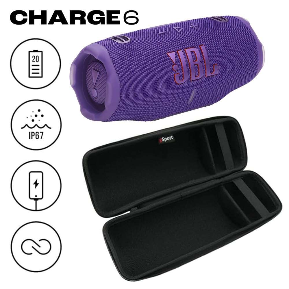 JBL Charge 6 Waterproof Portable Speaker Bundle with gSport Carbon Fiber Case (Purple) 3