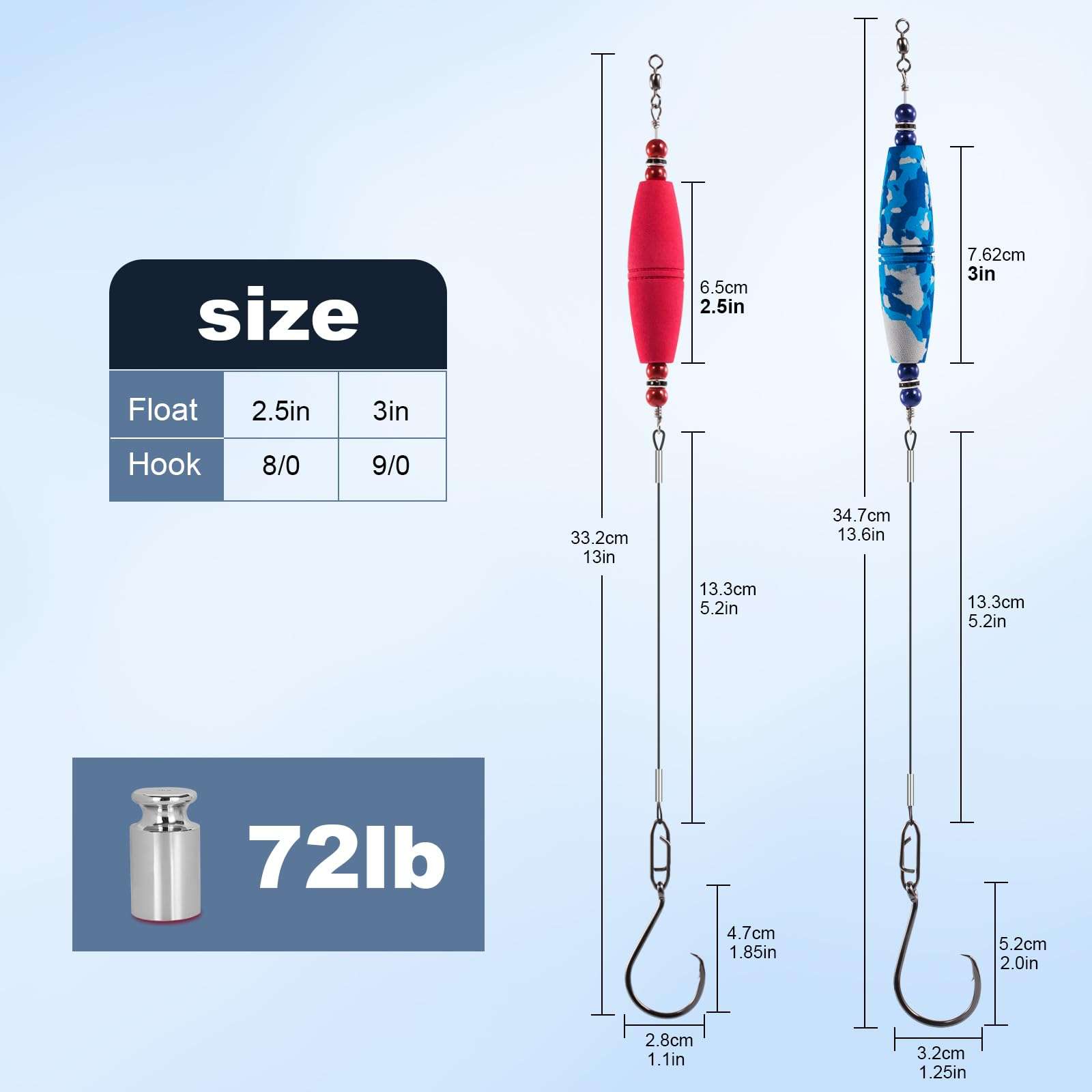 Catfish Float Rigs Fishing Bobbers Popping Cork Tackle Catfishing Equipment Combo for Bank River Lake EVA Peg Artificial High Buoyancy Body Circle Hooks Weight (Pack of 4, 3") 6