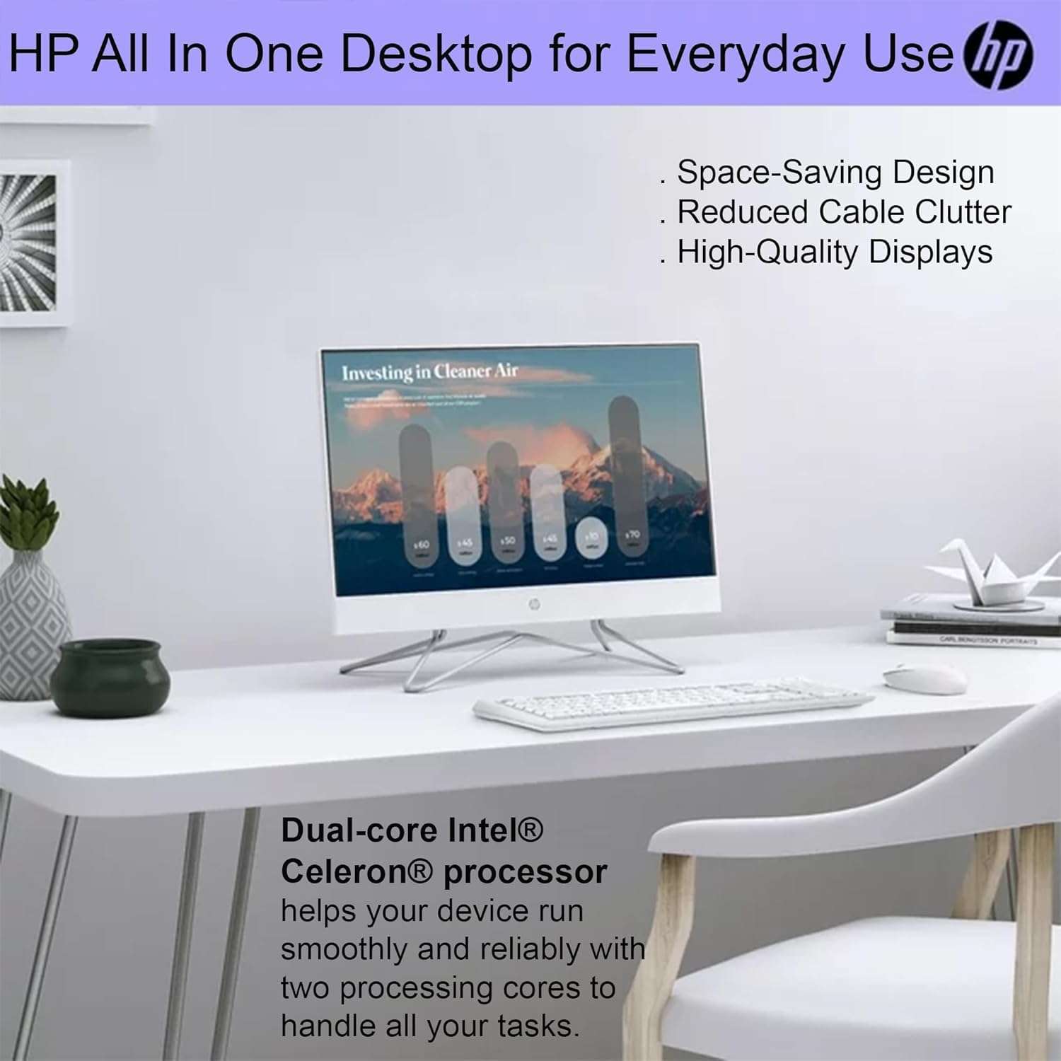 HP 22'' All-in-One Desktop PC • 16GB RAM • 512GB PCIe SSD • FHD Display • Intel Celeron CPU • Microsoft Office Trial • 720p HD Camera • Keyboard & Mouse • Windows 11 Pro • WOWPC Recovery USB 4