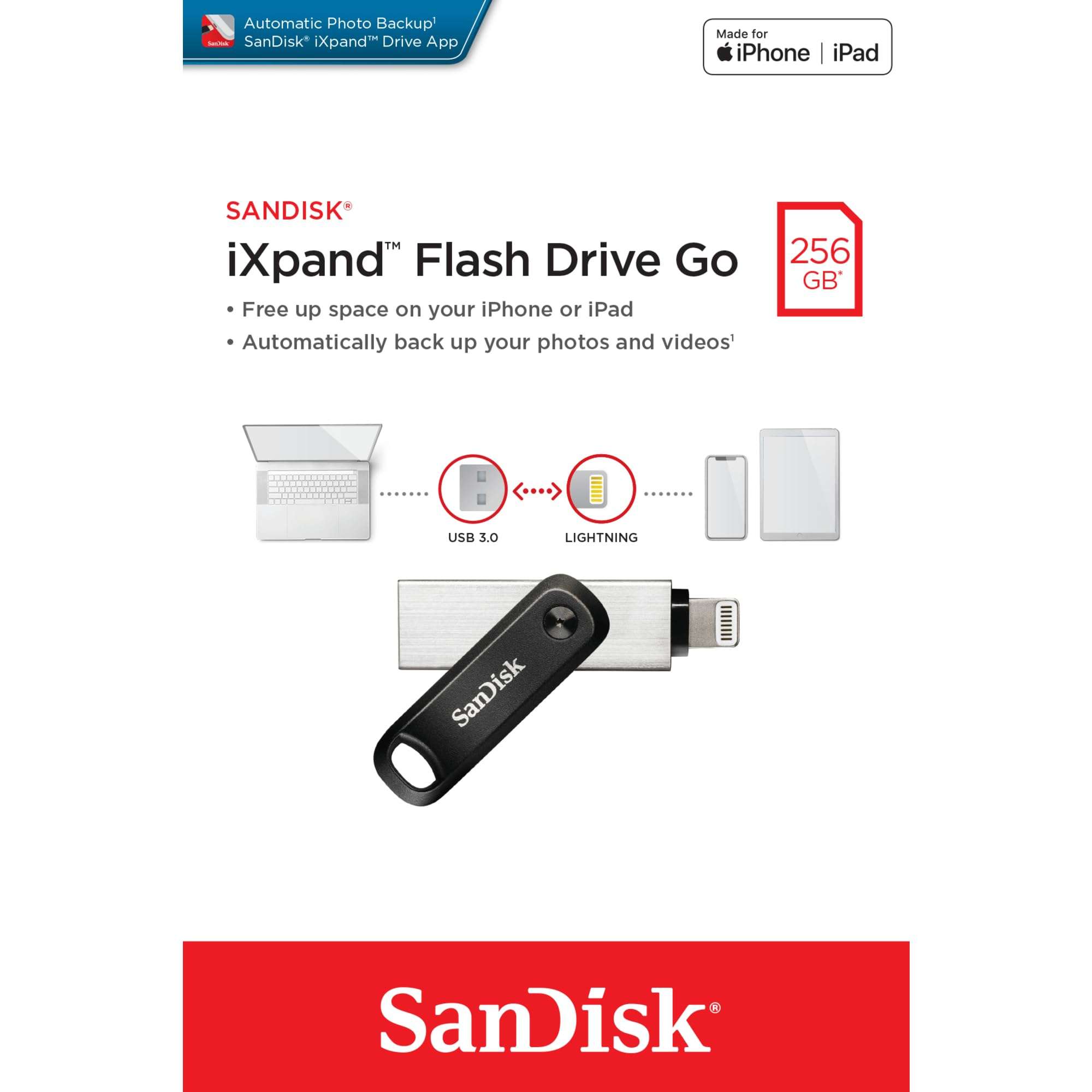 SanDisk iXpand Flash Drive Go for Your iPhone - 256 GB - USB 3.0 Type A, Lightning - 1 Year Warranty 5
