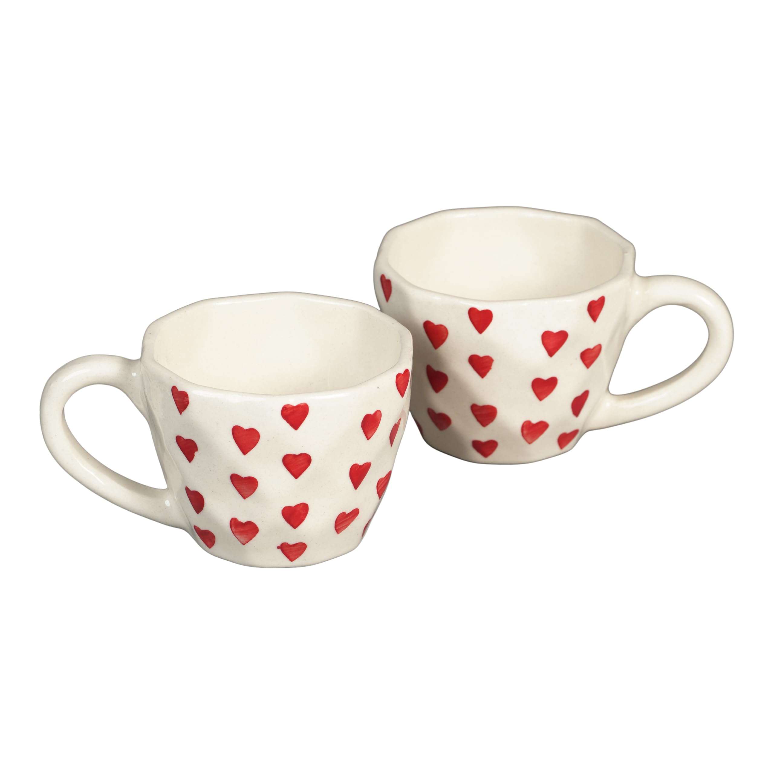 Ceramic Coffee Mug with Red Hearts Pattern, White (Standard, 2, Count) | Aesthetic Tea Cup | Cups Ceramic Heart, 250 Ml | Coffee Cups & Mugs 6