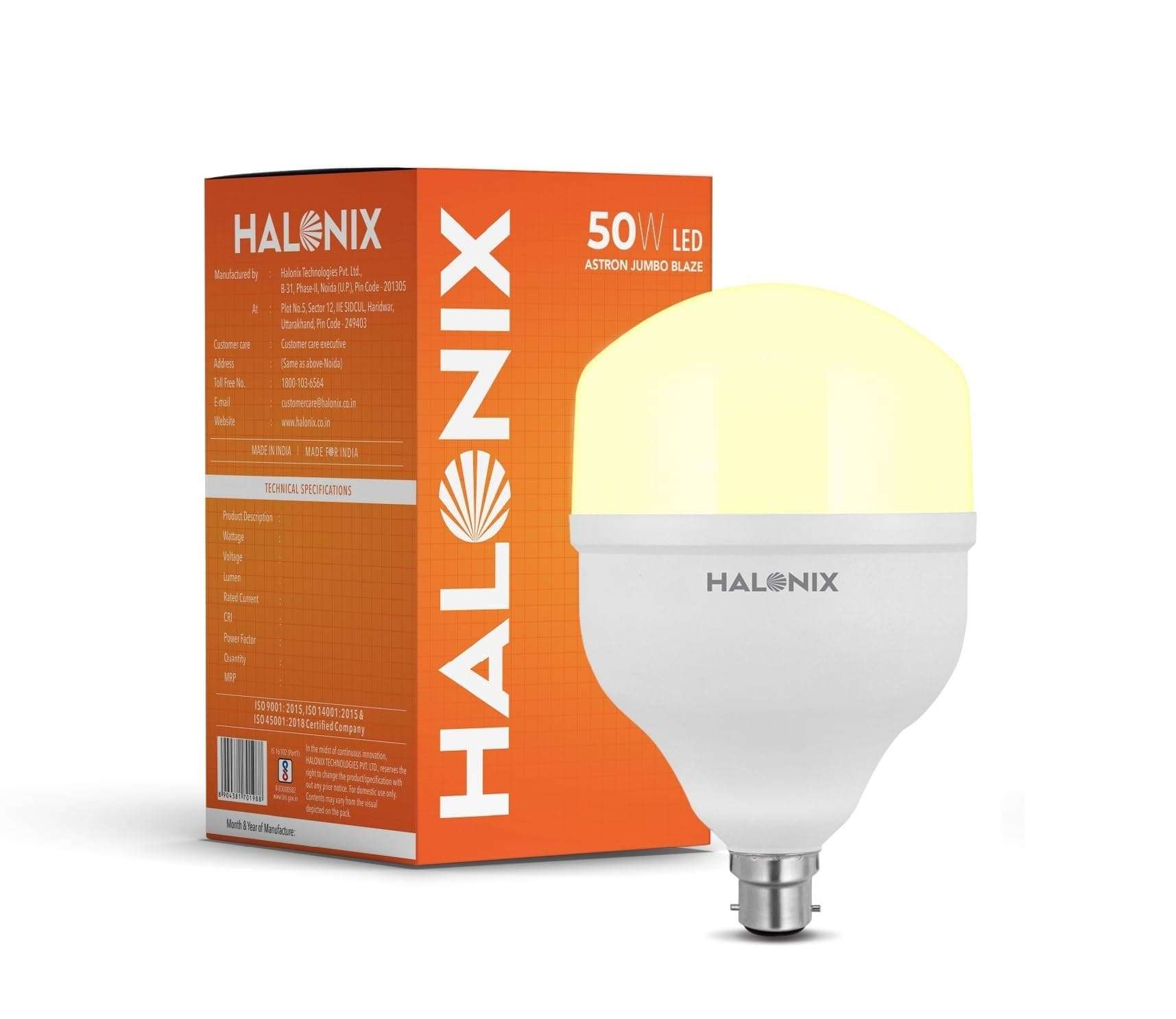 Halonix Jumbo 50W Higher Wattage Yellow Led Bulb | Warm White Led Bulb | Base- B22 | Energy Efficient | Surge Protection | Pack of 1 1