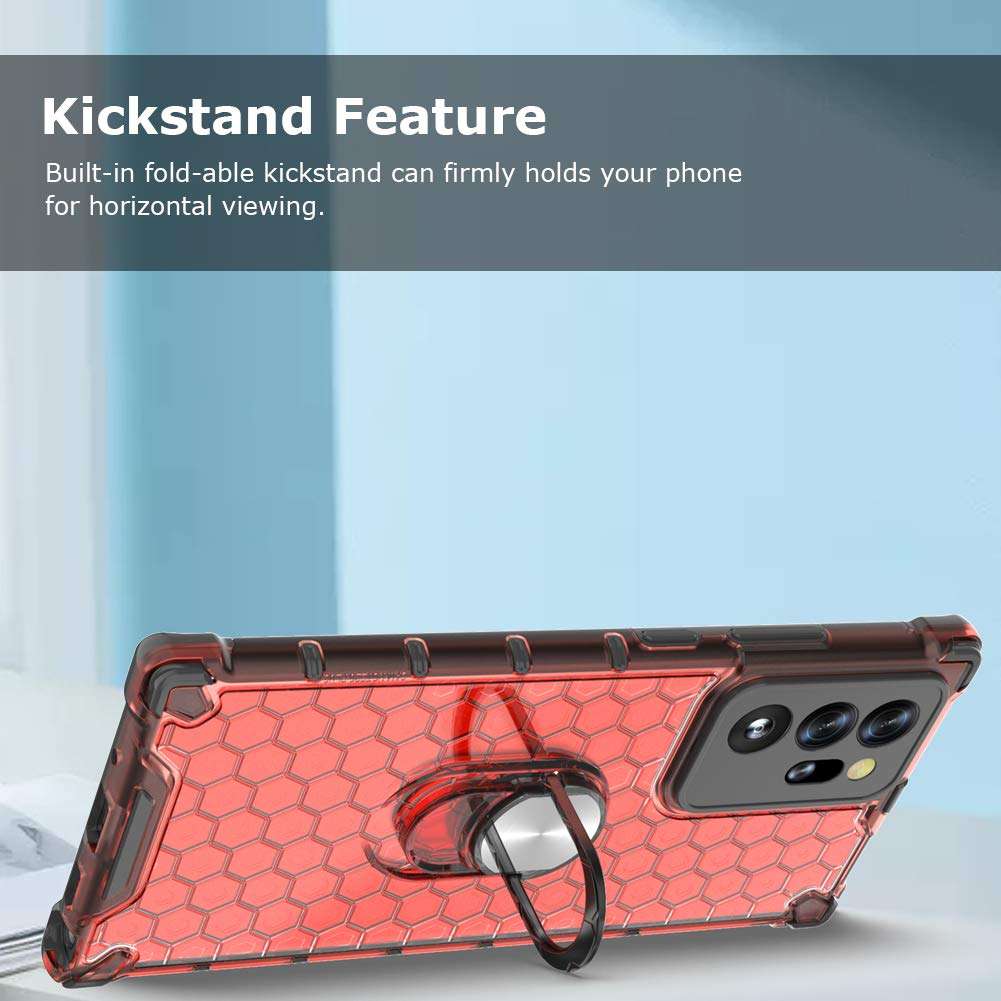 Galaxy Note 20 Ultra Case, Shockproof Bumper Cover with Kickstand Holder [Work for Magnetic Car Mount] Compatible with Samsung Glaxay Note 20 Ultra, Red 3