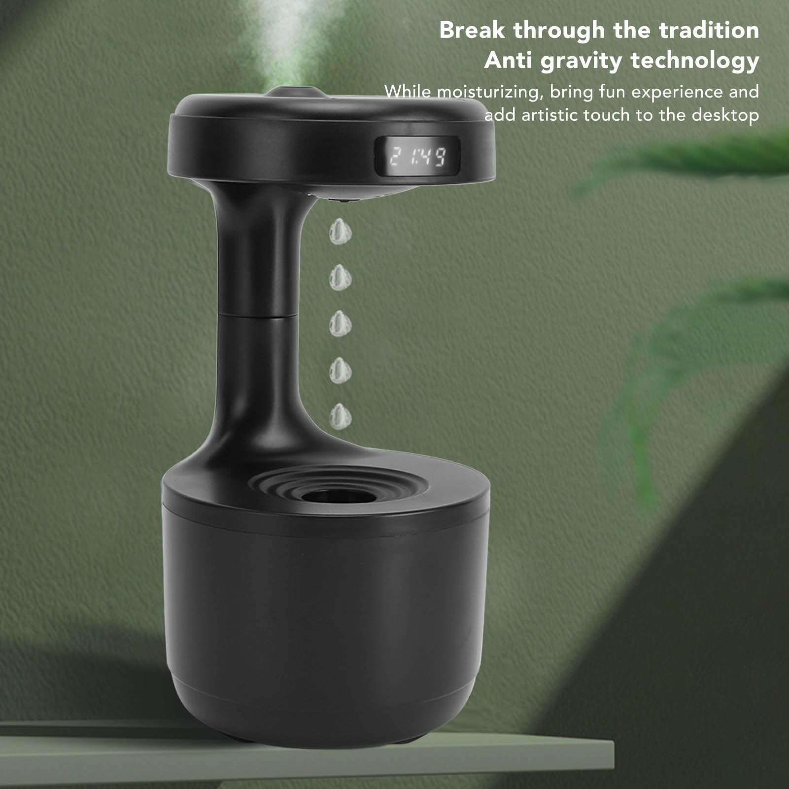 PenRux Anti Humidifier, 800ml Hovering Water Drop Backflow Creative Humidifier Quiet USB Powered Mist Humidifier with Night Light and LED Clock Display for Home Office 3