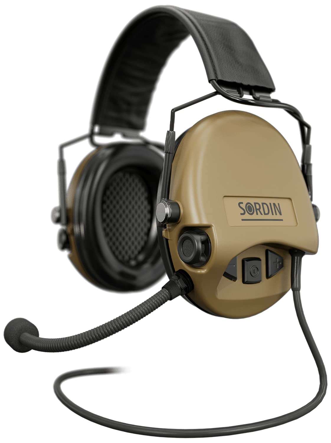 Sordin Supreme MIL CC Slim Active Ear Defenders - Leather Band & Foam Kits - Nexus Radio Downlead - Beige Ear Muffs 1
