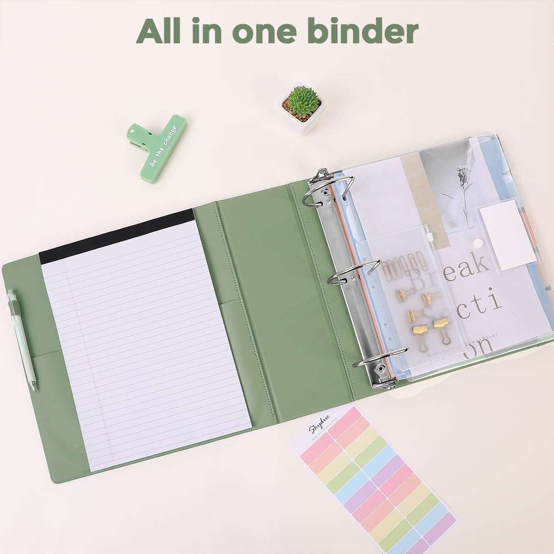 SKYDUE 3 Ring Binder 3 Inch D Ringr with Clipboard, PU Heavy Duty Clipboard Binder with Notepad & 5 Dividers with 5 Pockets, Labels, Clipboard Folder Great for School Office 3