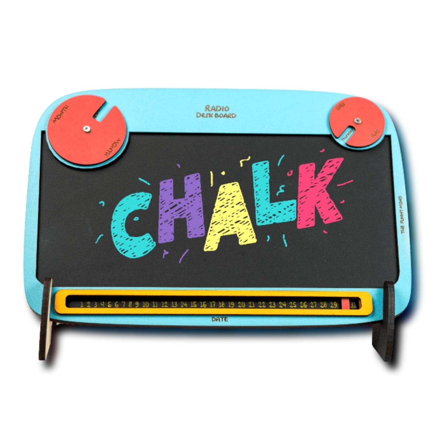 The Funny Mind Wooden Multipurpose Radio Black and Blue Chalk Board with Chalk, Duster and Stand for Kids and Adults | Doodle Board for Kids and Adults | Wooden Writing Board for Kids 1