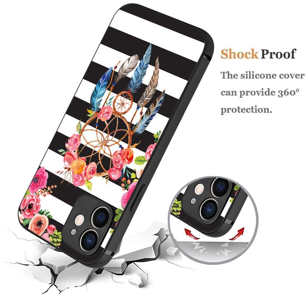 OOK Case for iPhone 12 6.1 inch 2020, Frosted Case for Women Girls with Flower Dream Catcher Design Flexible Soft TPU+Hard PC Hybrid Rubber Bumper Full Body Protective Cover Case for iPhone 12 2